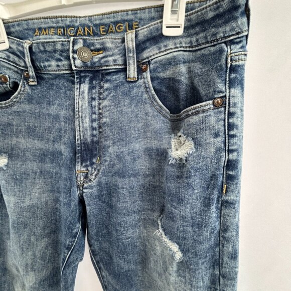 American Eagle Slim Jeans — Y2K Distressed Washed Blue Denim Men's W33 L32 - Picture 4 of 13